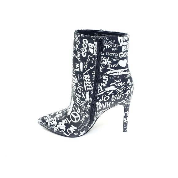 Aldo High Heel Stiletto Booties Graffiti Pointed Toe Black White Womens US 6.5 - Picture 5 of 6